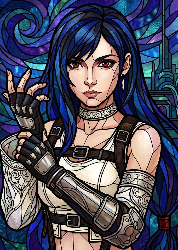 Final Fantasy VII Tifa Lockhart Stained Glass Art