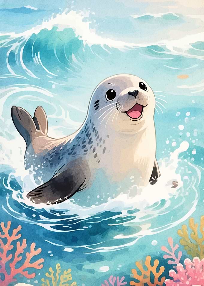 Cute Seal Playing in Waves