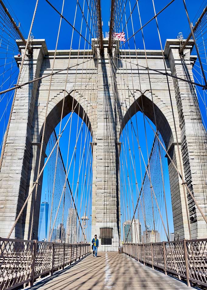 Brooklyn Bridge with a lone walker