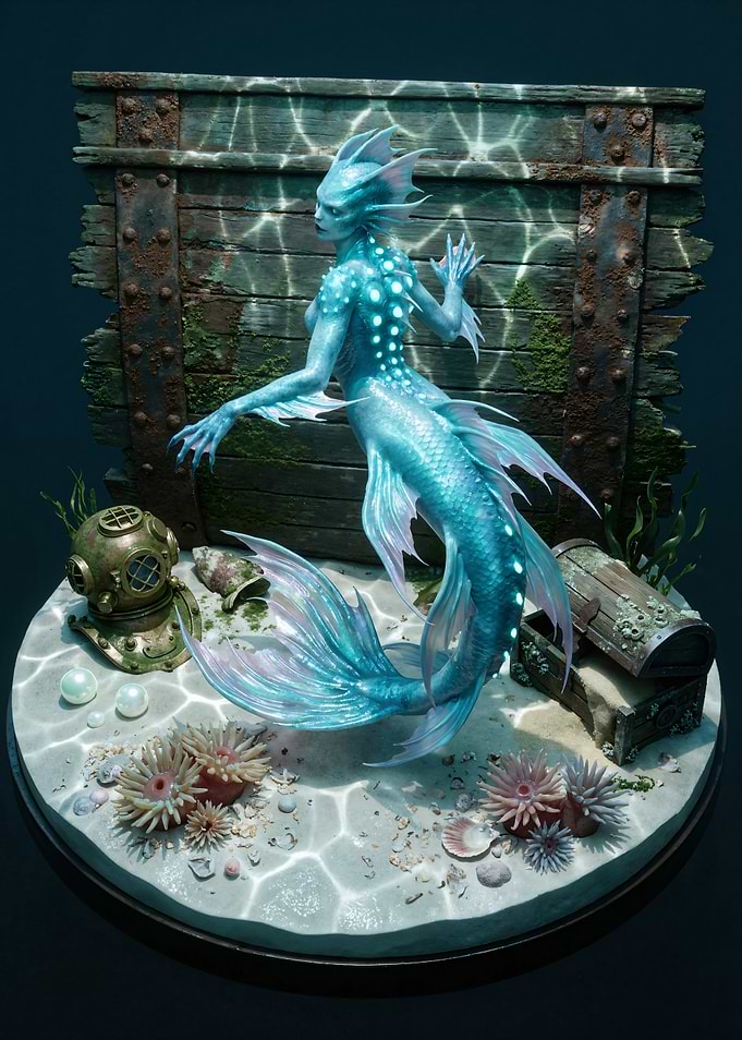 Mermaid with Treasure Chest Diorama