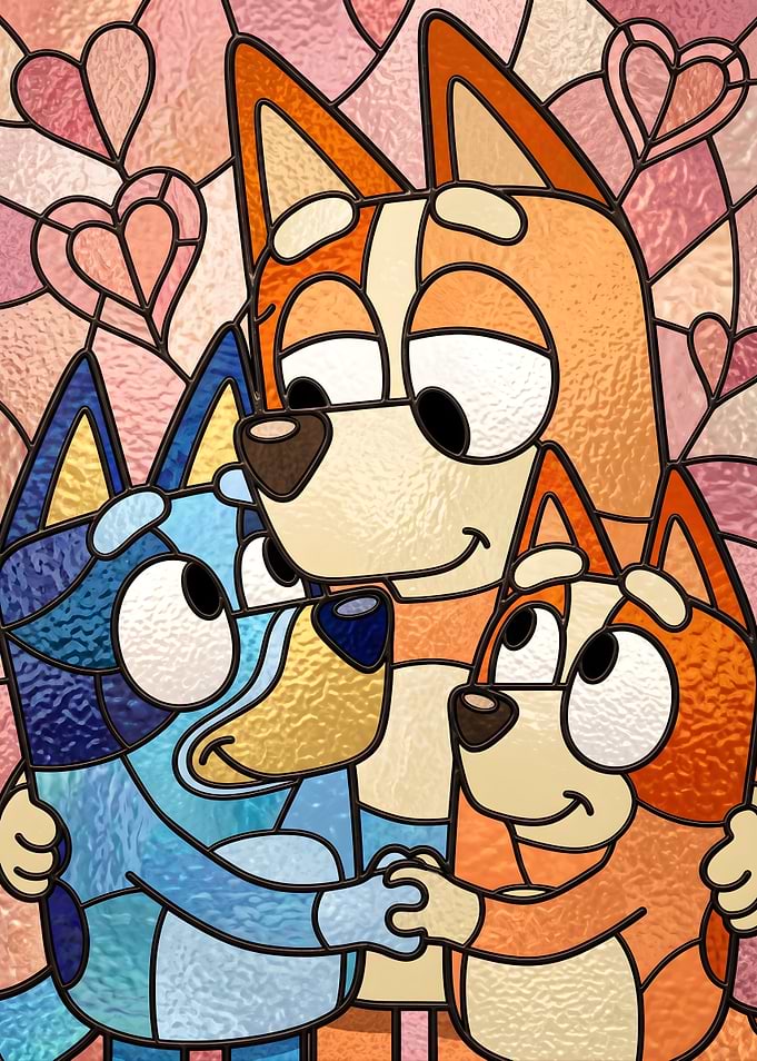 Bluey Family Stained Glass Art