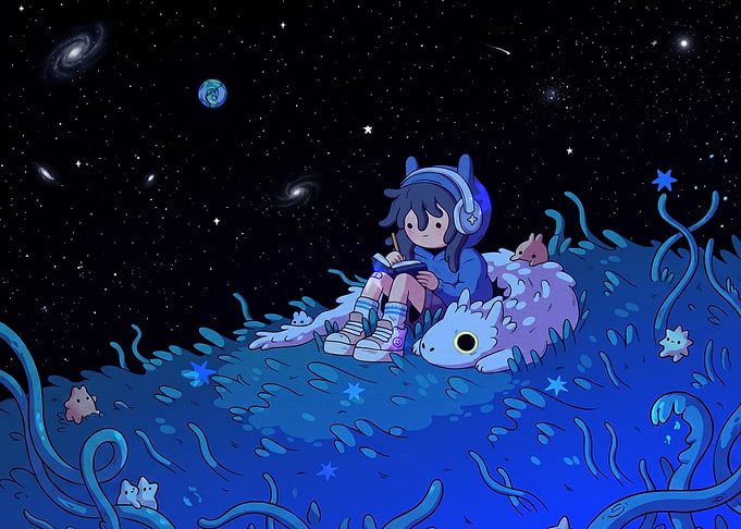 Girl in Space with Creatures