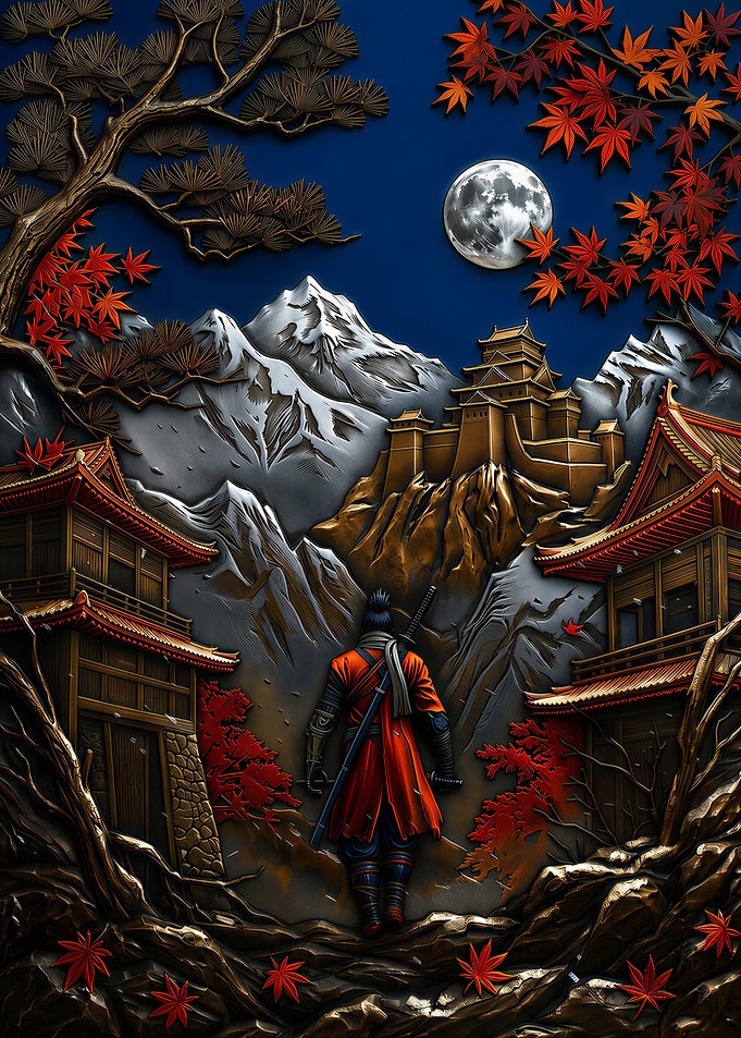 Samurai Warrior in Japanese Landscape