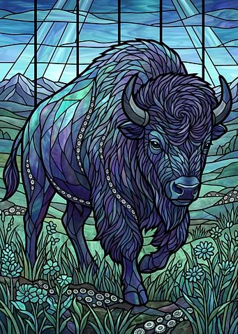 Stained Glass Bison in Nature