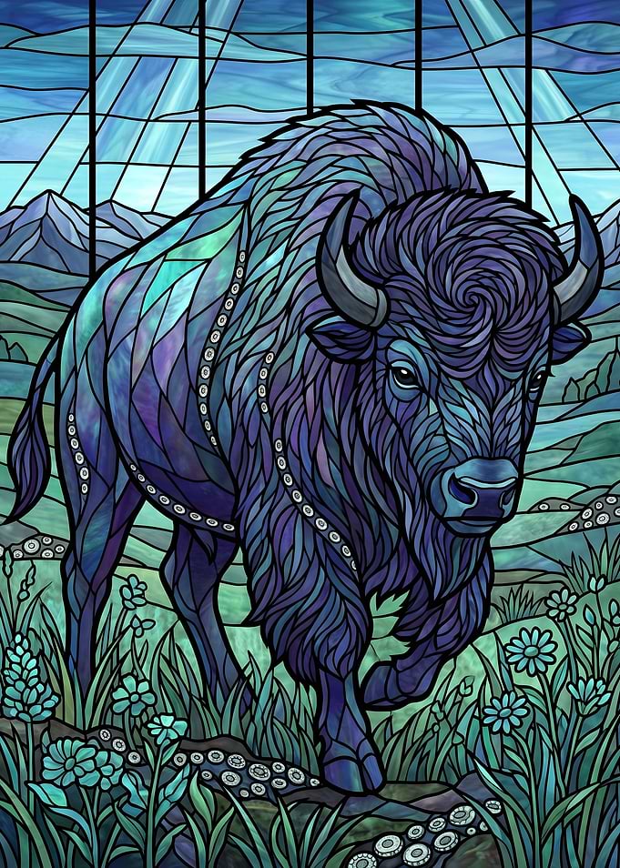 Stained Glass Bison in Nature