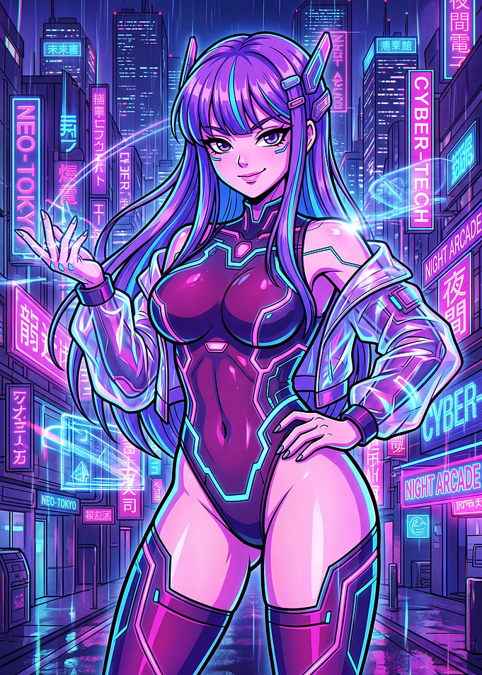 Cyberpunk Anime Girl in Neon City
