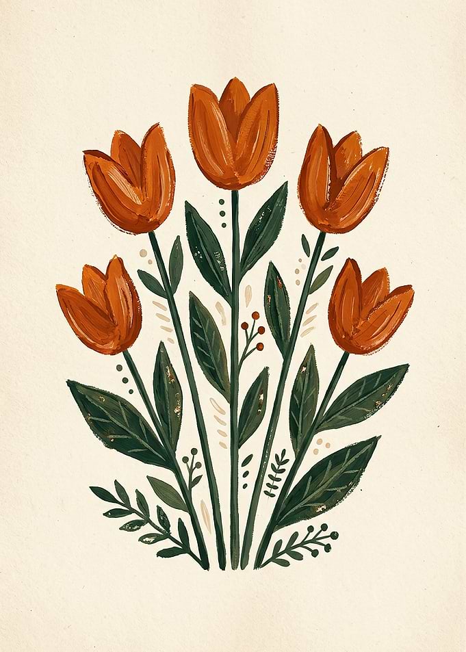 Orange Tulips Floral Illustration