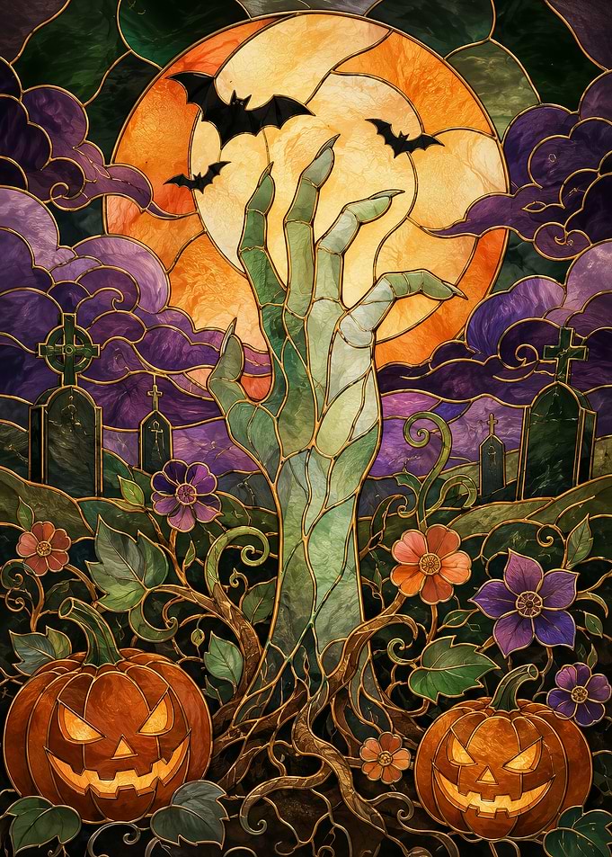 Halloween Stained Glass Zombie Hand