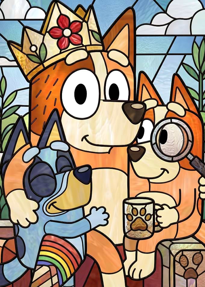 Bluey Family Stained Glass Art