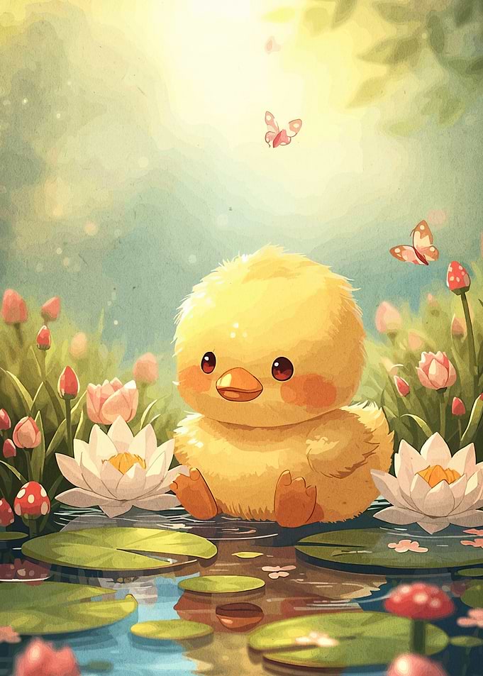 Cute Duckling in a Pond