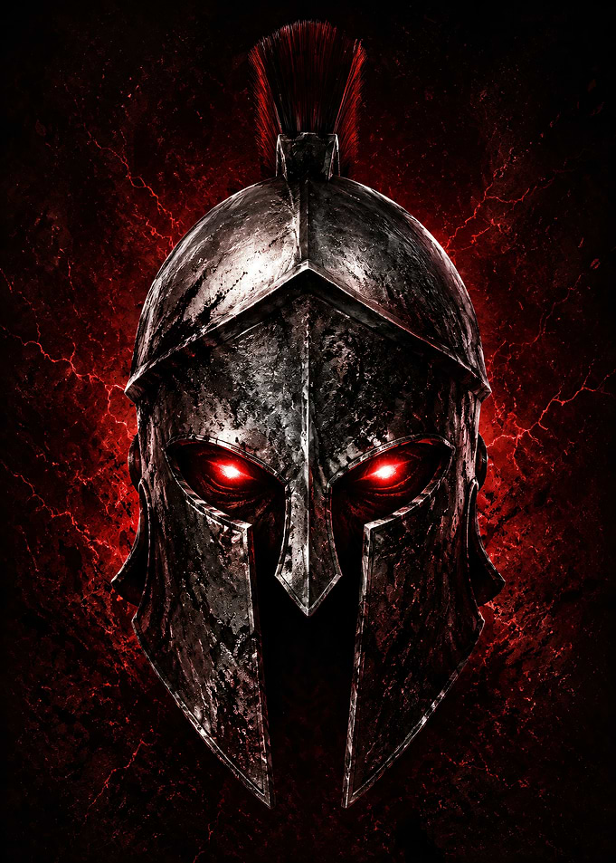 Spartan Helmet with Glowing Red Eyes