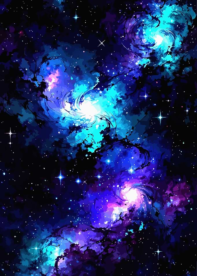 Vibrant Cosmic Nebula with Swirling Galaxies