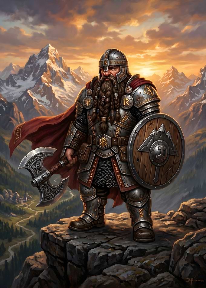 Dwarf Warrior in Mountains