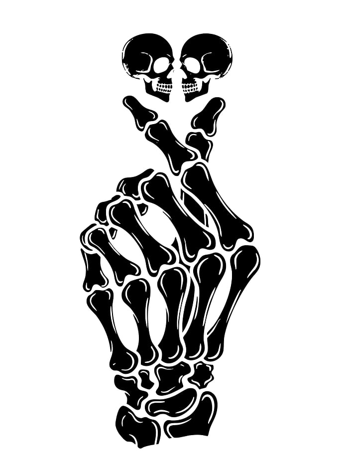 Skeleton Hand Heart with Skulls