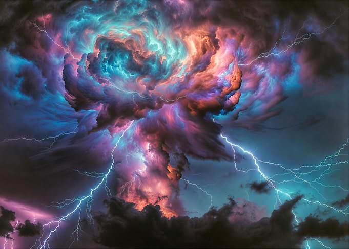 Electric Storm in Colorful Clouds