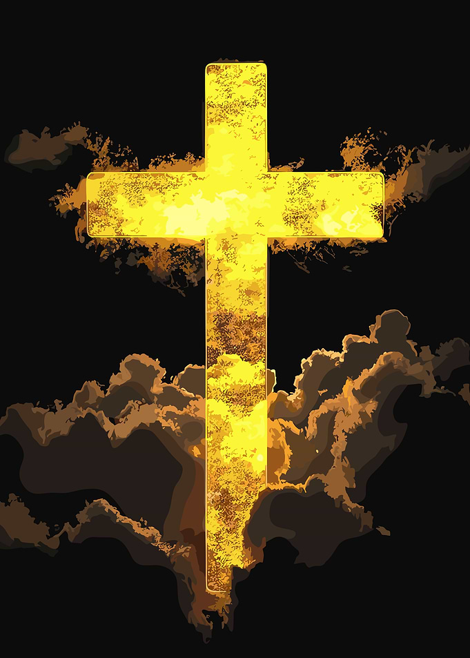 Golden Cross in Fiery Clouds