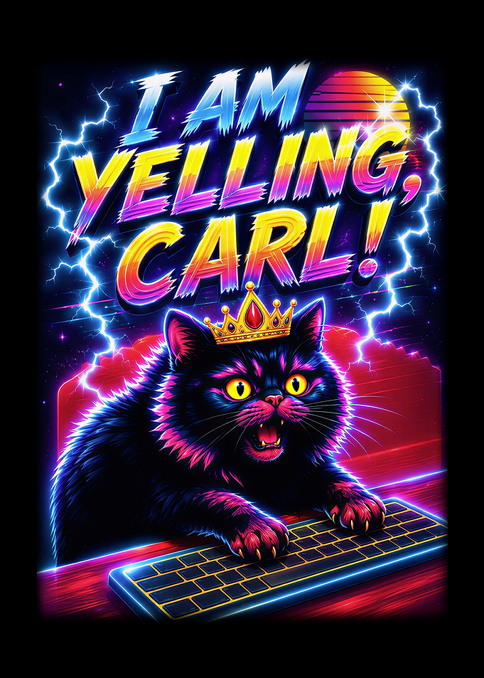 Yelling Cat King at Keyboard