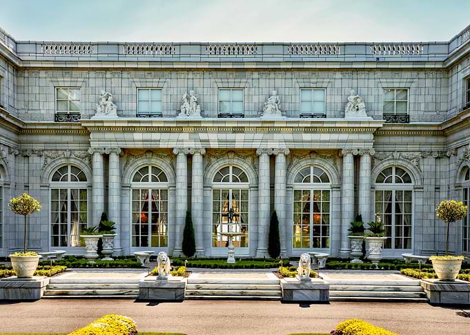 Marble Mansion Facade with Fountain