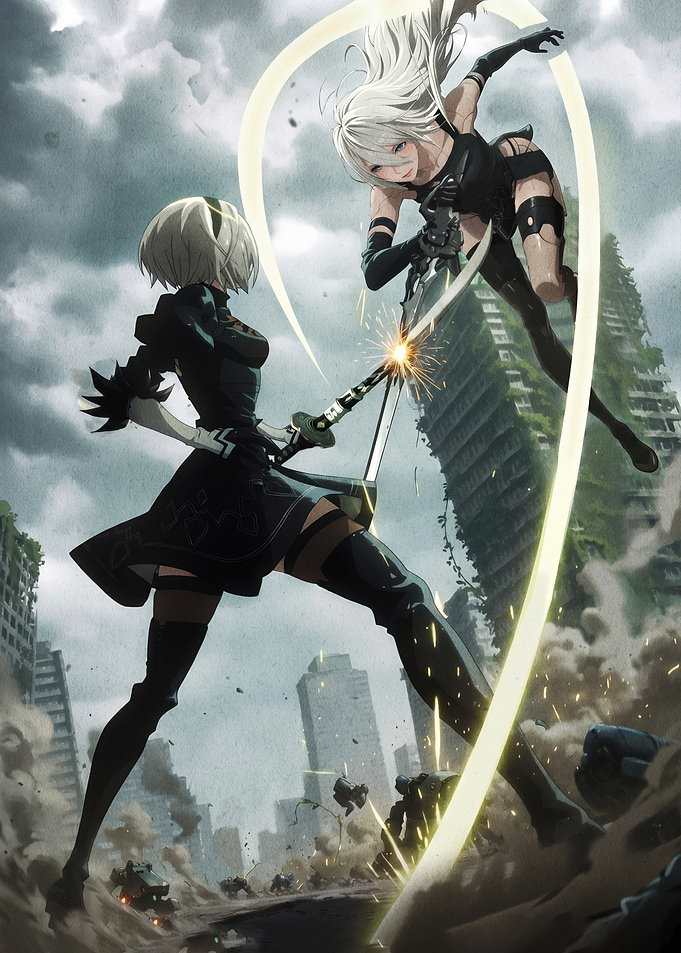 Nier Automata 2B and A2 Battle