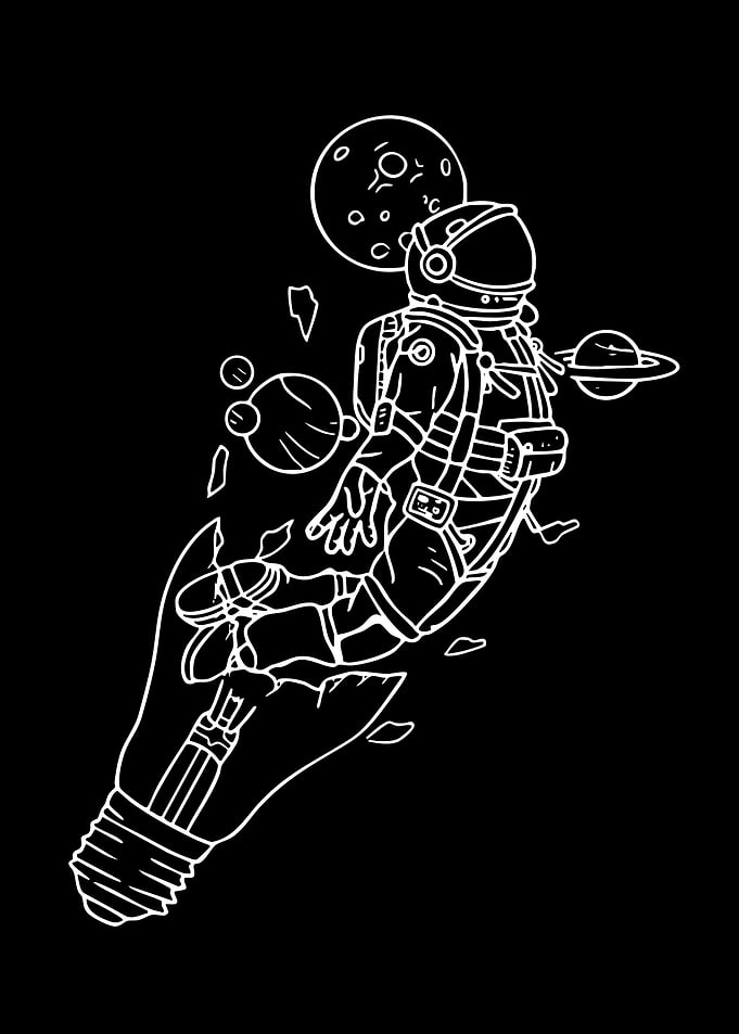 Astronaut Emerging from Broken Lightbulb