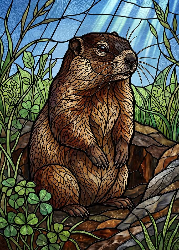 Groundhog in Stained Glass Style