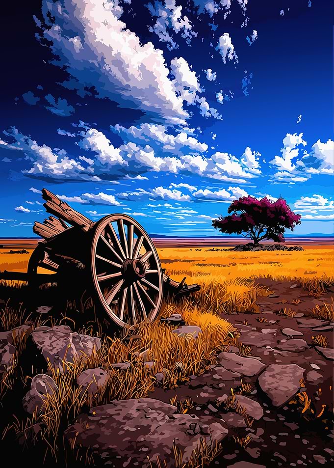 Wagon Wheel in a Field