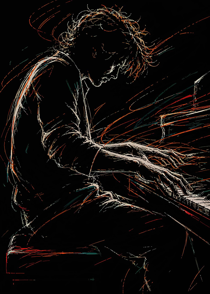 Pianist Playing Piano with Energetic Strokes
