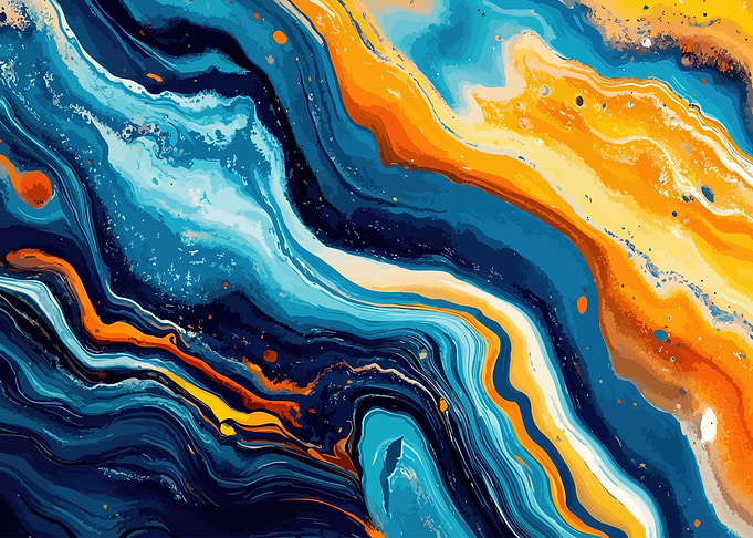 Abstract Swirling Blue and Orange Marble Pattern