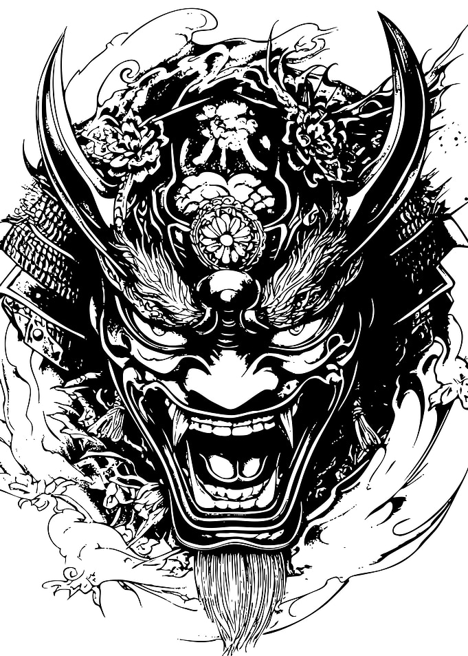 Demon Samurai Mask with Flowers
