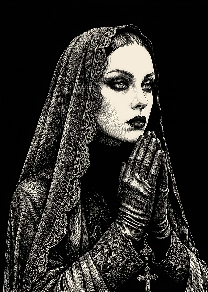 Gothic Woman in Veil Praying