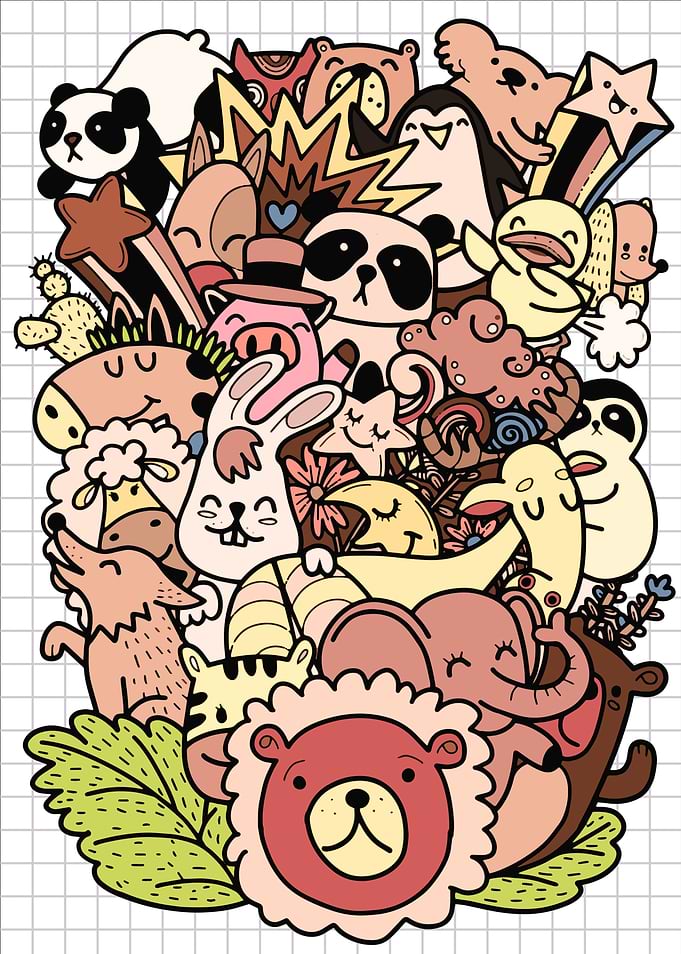 Cute Doodle Animals Collage
