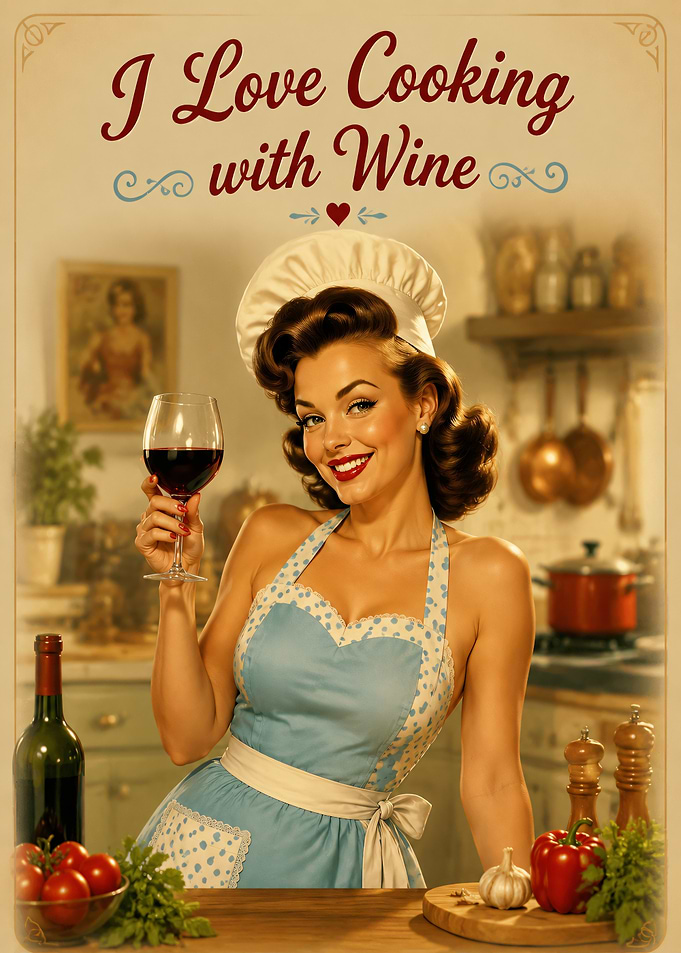 Retro Woman Cooking with Wine
