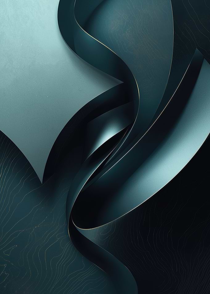 Teal Ribbon Abstract — Elegant Dark Teal and Gold Minimalist Digital Art