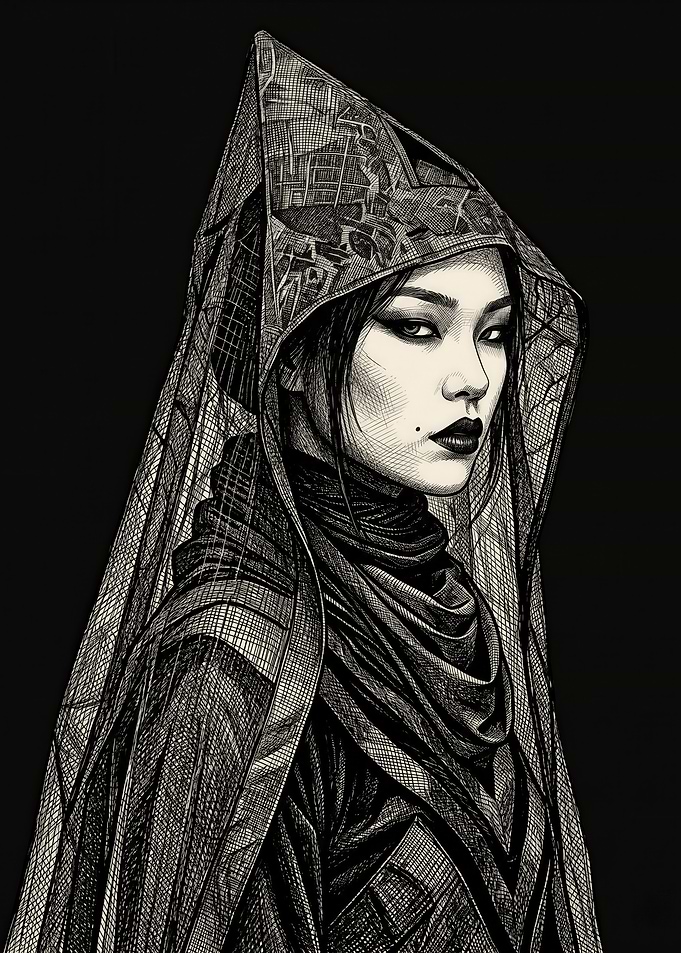 Mysterious hooded figure