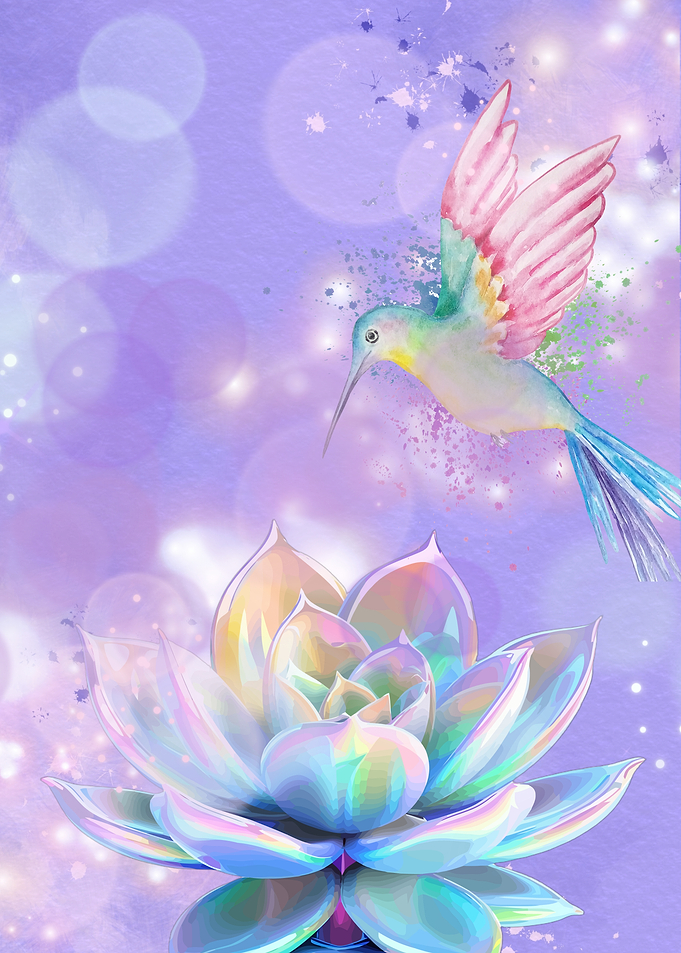 Mystical Hummingbird and Rainbow Lotus