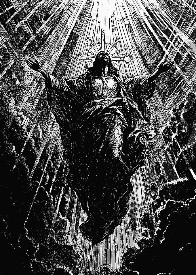 Jesus Ascending in Dramatic Light