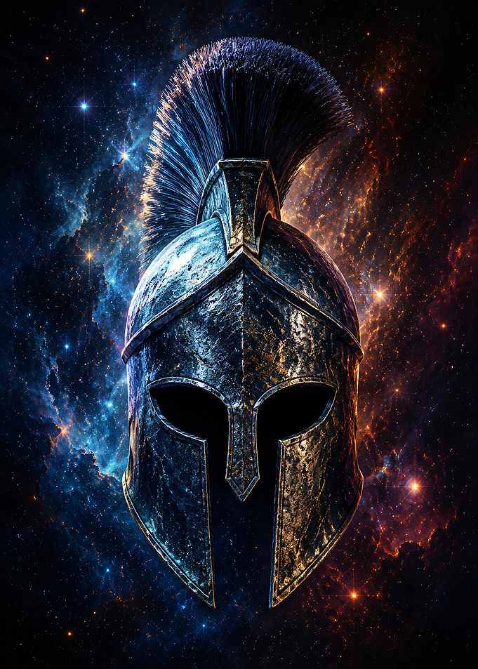 Spartan Helmet in Cosmic Nebula