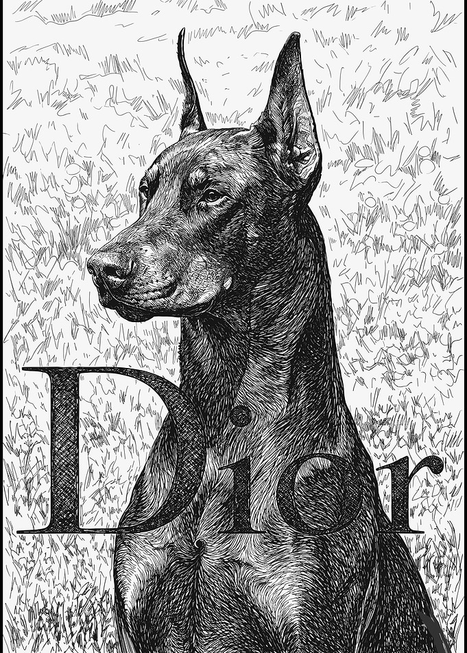 Doberman with Dior Logo