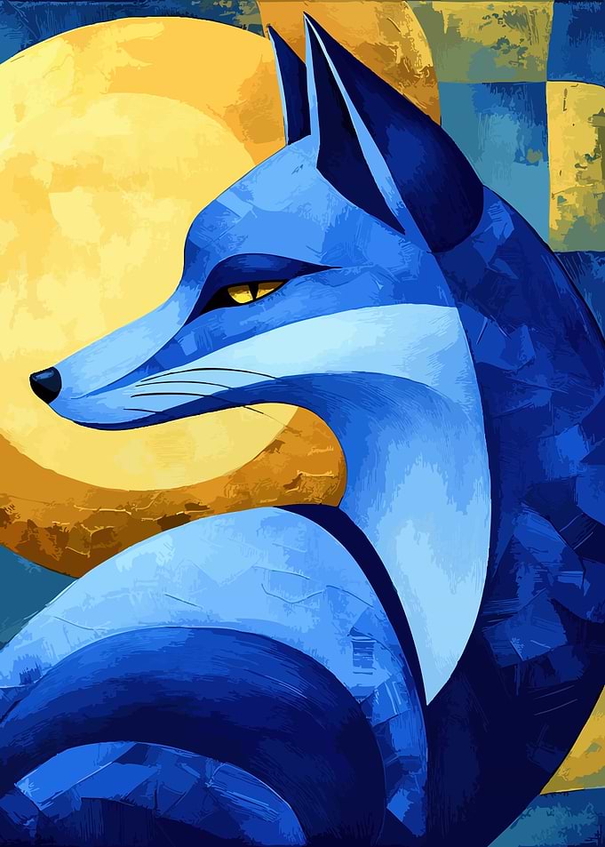 Blue Fox with Yellow Moon