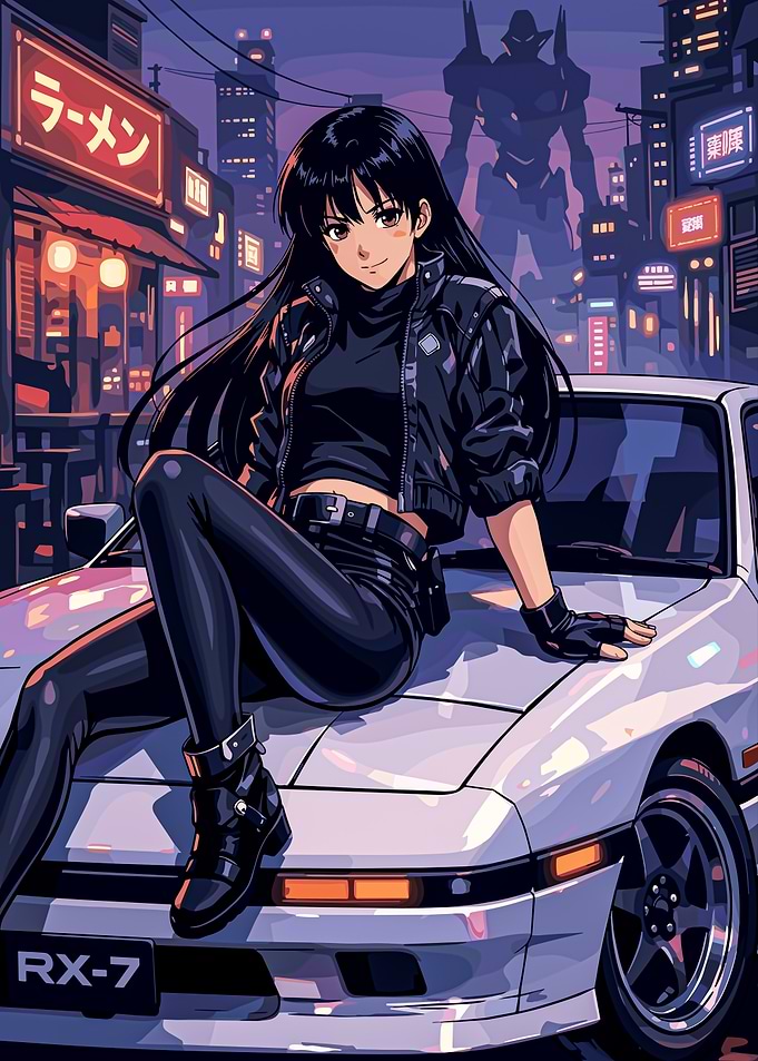 Anime Girl on RX-7 poster