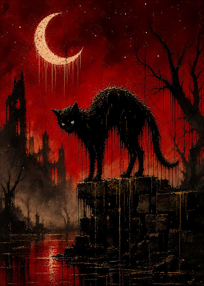 Black Cat Under a Blood Moon