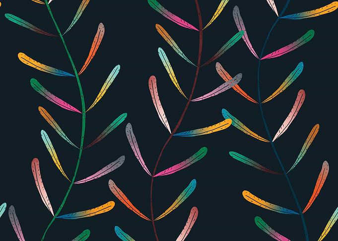 Colorful Gradient Leaves on Dark Background