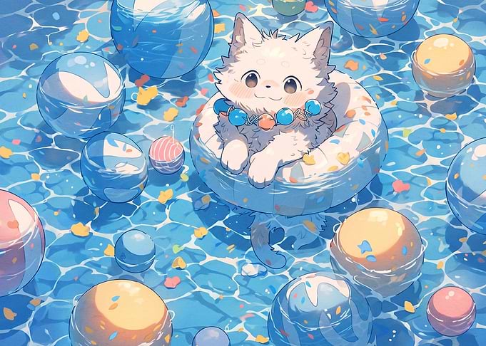 Cute Cat in a Pool Float