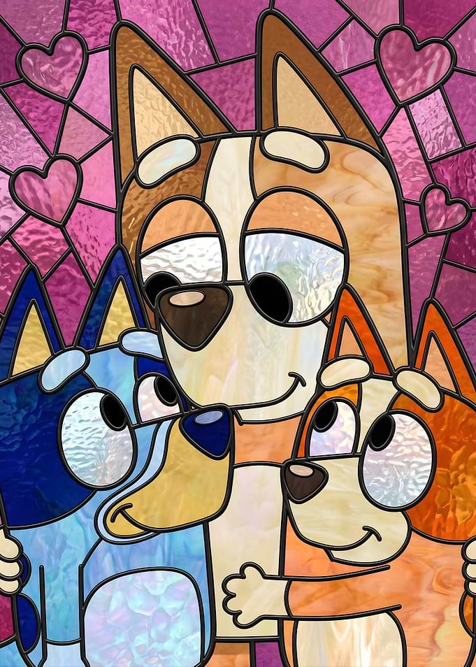 Bluey Family Stained Glass Art