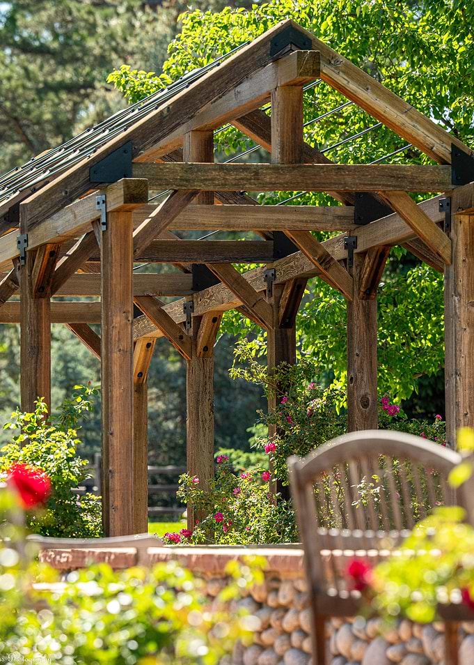 Wooden Gazebo with Roses