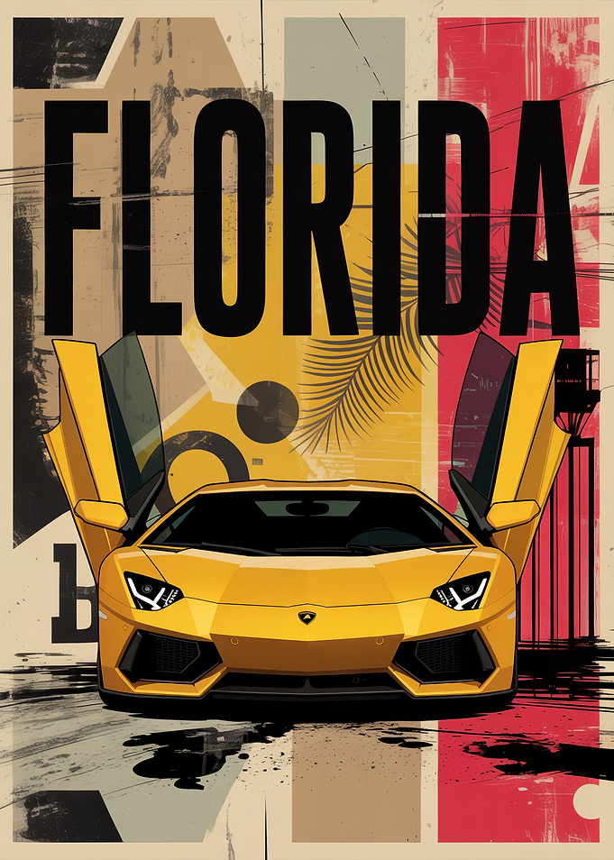 Florida Yellow Sports Car Art