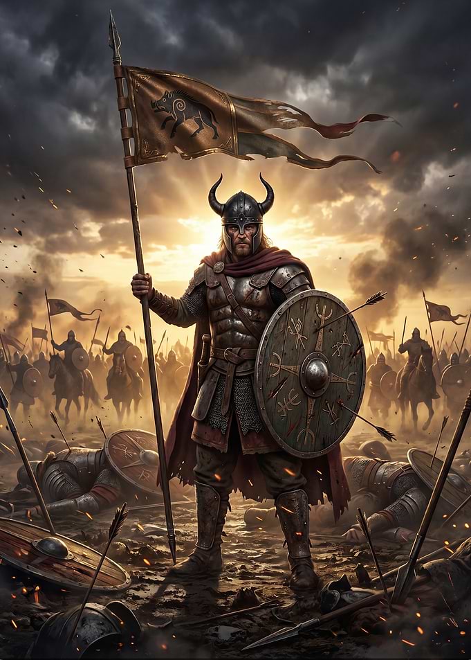 Viking Warrior with Banner and Shield