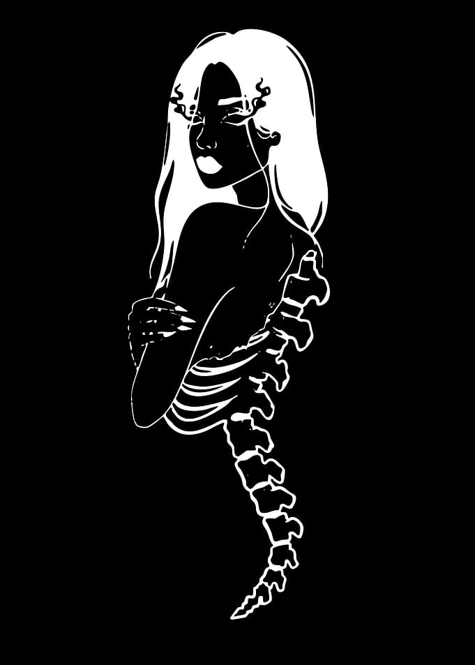 Skeleton Woman with Flowing Hair