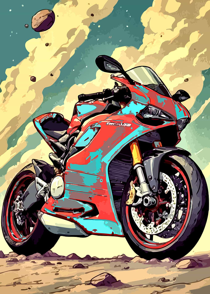 Stylized Motorcycle in a Cosmic Landscape