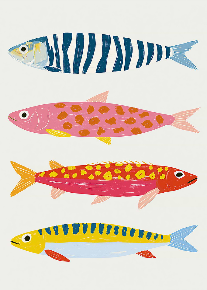 Four Stylized Fish Illustrations